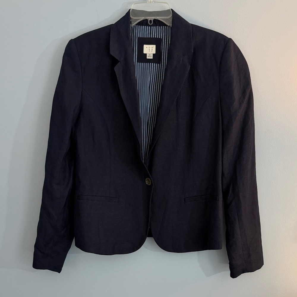 A New Day Dark Navy Single-Button linen blend  Blazer women’s SZ 12